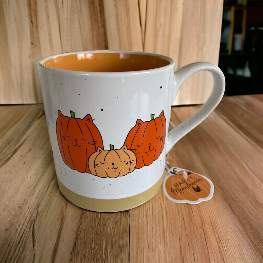 New Halloween Autumn Pumpkin Fall Cats 16 oz Coffee Tea Orange Harvest Mug